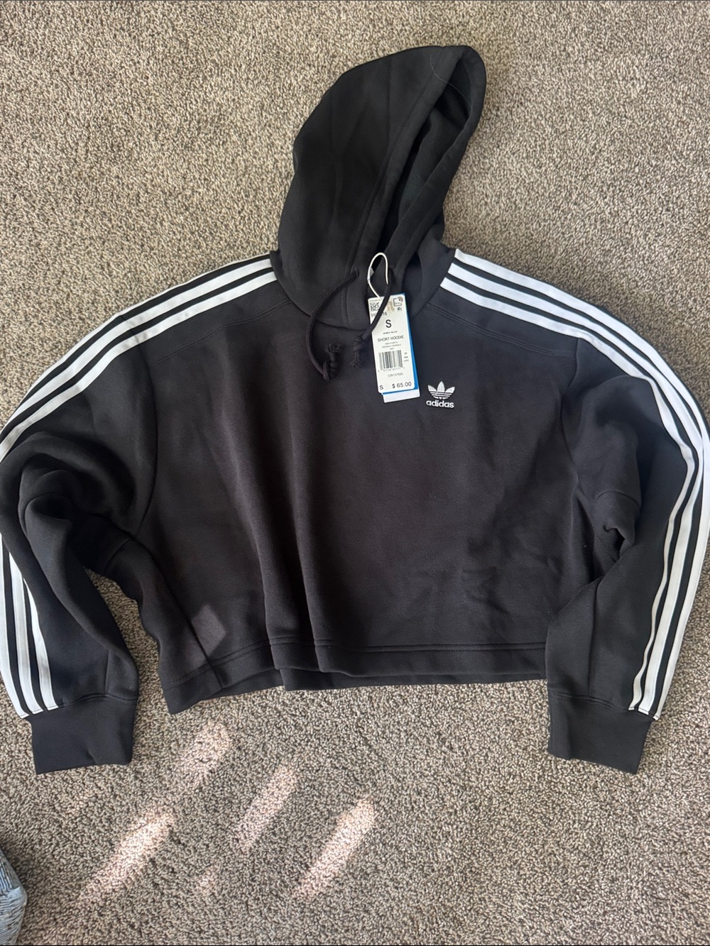 adidas Black Hoodie with White Sleeve Stripes